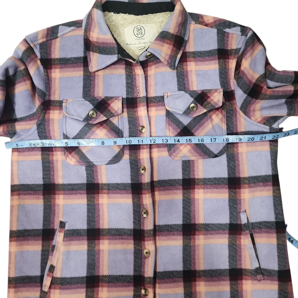 Sage Ladie's Plush Plaid Shirt Jacket In Purple. M - Picture 9 of 14